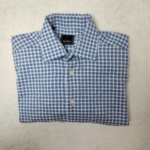 David Donahue Shirt Mens 15.5 32/33 Blue Gingham Dress Long Sleeve Cotton Button